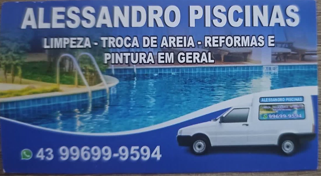 Cartão de visita da Alessandro Piscinas com a Fiorino branca
